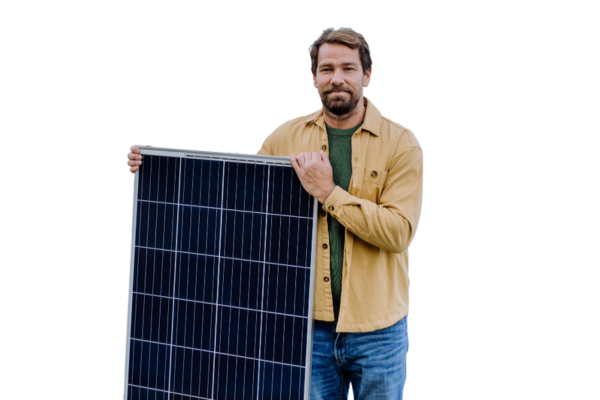 Mann mit Solarpanel